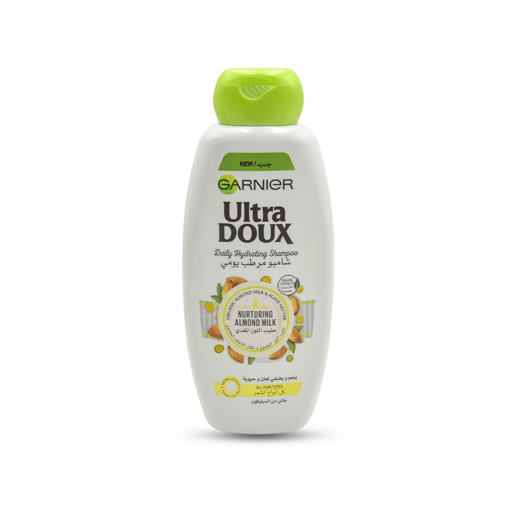 GARNIER ULTRA DOUX DAILY HYDRATING SHAMPOO  400ML ORGANIC ALMOND MILK & AGAVE NECTAR