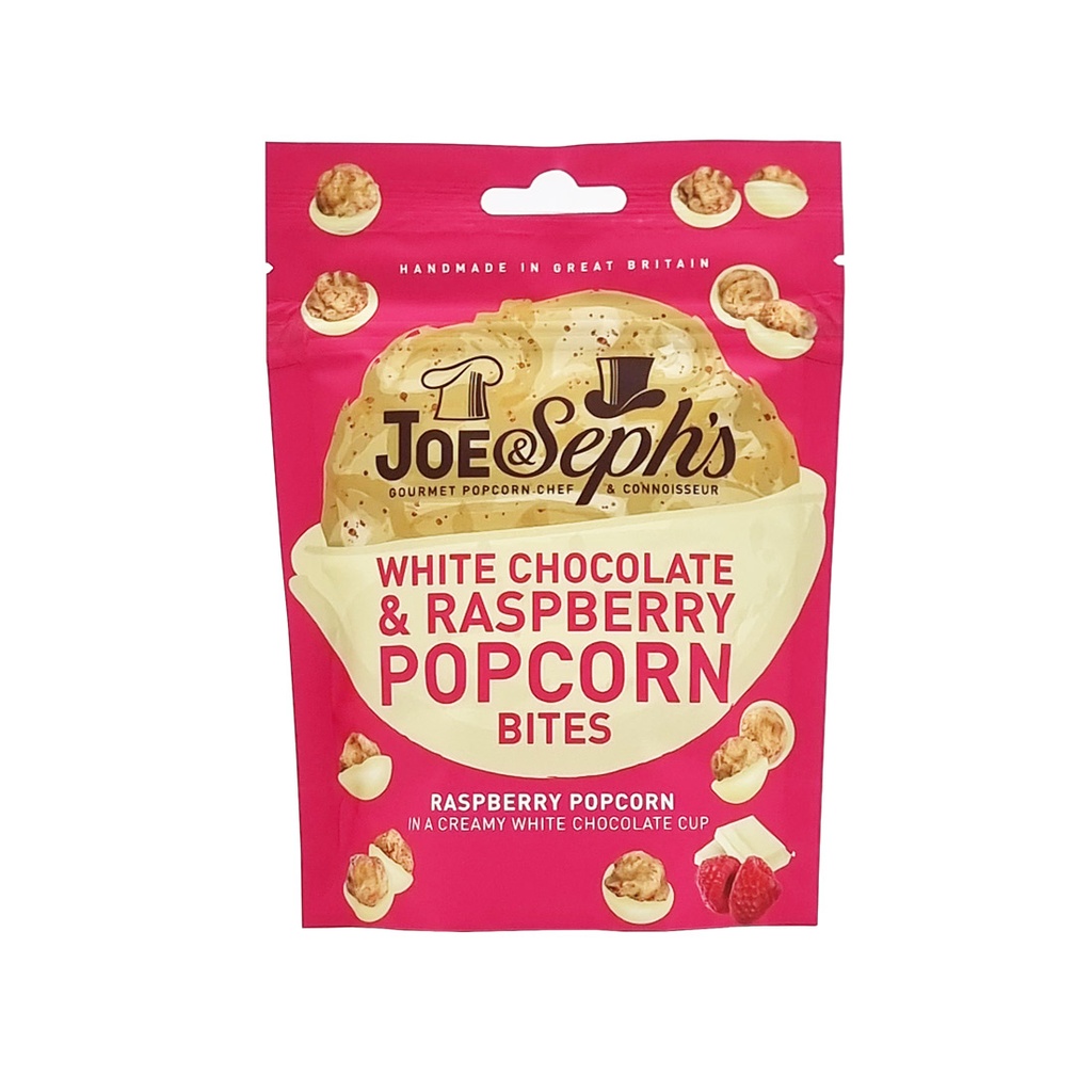 JOE & SEPH'S WHITE CHOCOLATE & RASPBERRY POPCORN BITES 27G