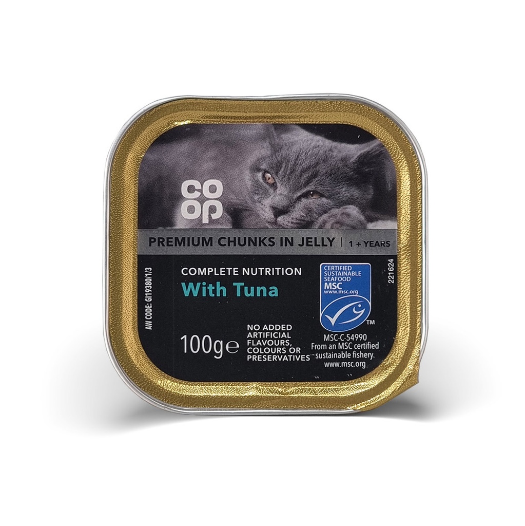 CO-OP ADULT CAT 1+ YEARS PREMIUM CHUNKS IN GRAVY COMPLETE NUTRITION WITH TUNA 100G