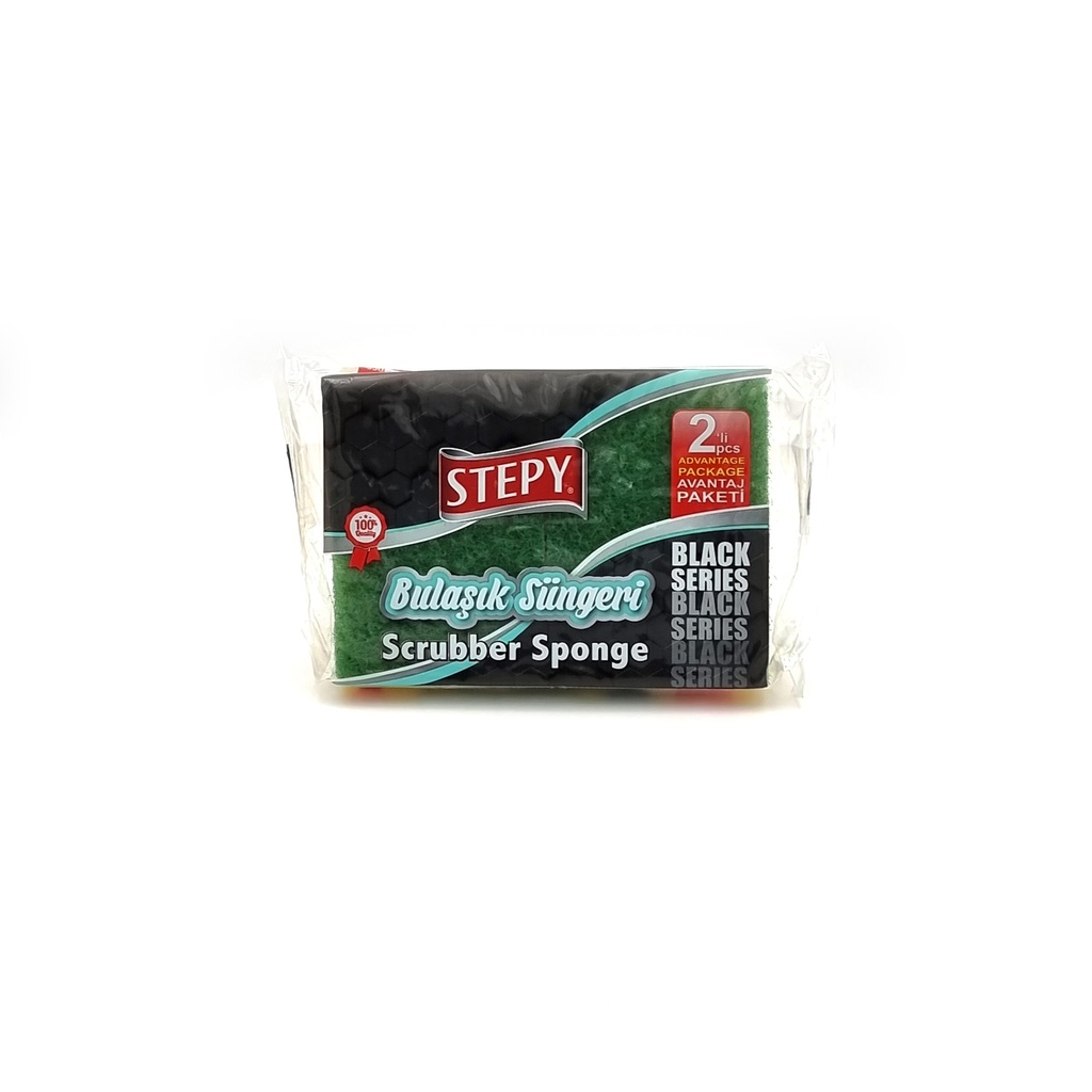 STEPY BLACK CORRUGATED SCRUBBER SPONGE 2'S PACK