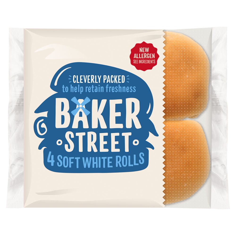 BAKER STREET 4 SOFT WHITE BREAD ROLLS