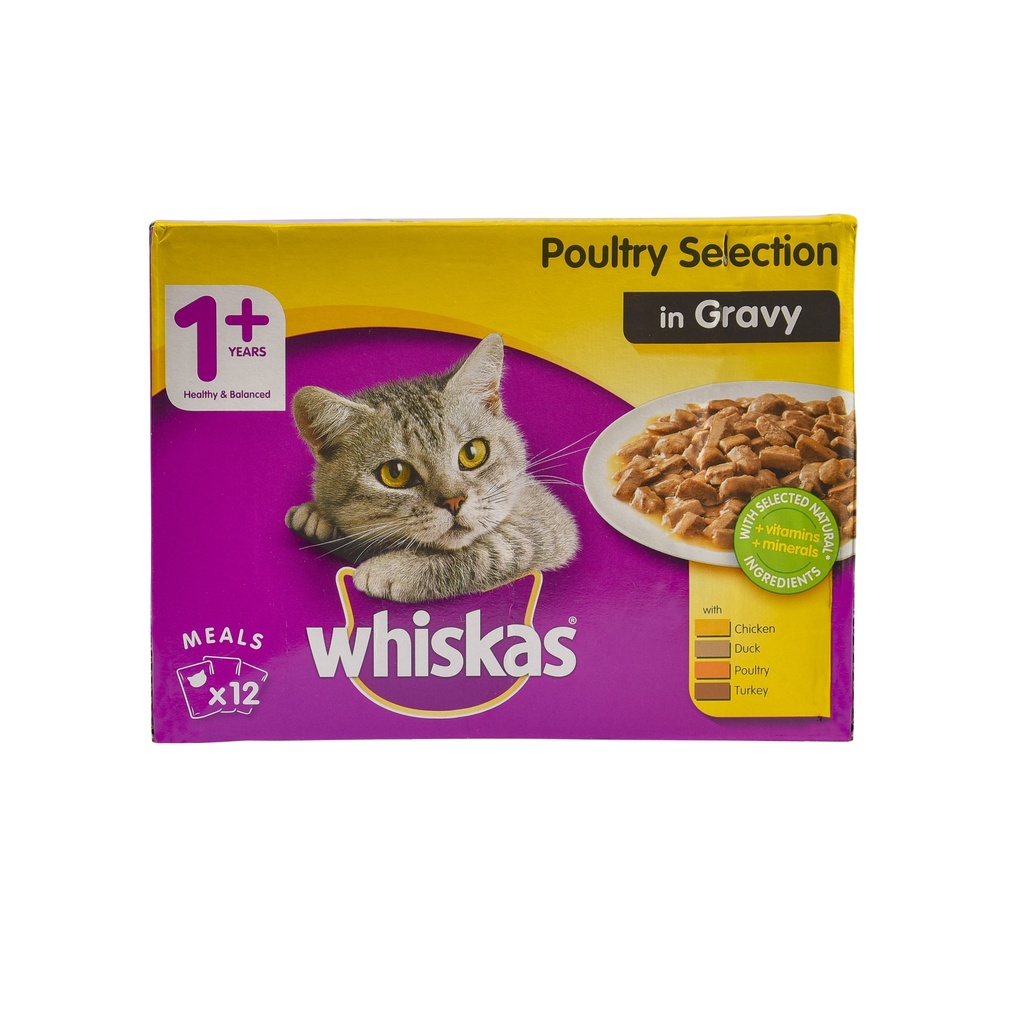 WHISKAS 1+  POUCH POULTRY IN GRAVY 100G 12'S