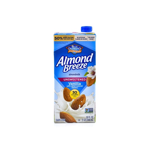 BLUE DIAMOND ALMOND BREEZE UNSWEETENED VANILLA ALMOND MILK 946ML