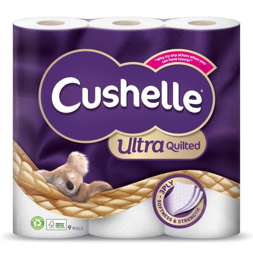 CUSHELLE 9 ULTRA QUILTED 3 PLY WHITE TOILET TISSUE ROLL