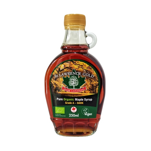 ST LAWRENCE GOLD PURE ORGANIC CANADIAN GRADE A DAK MAPLE SYRUP 250ML