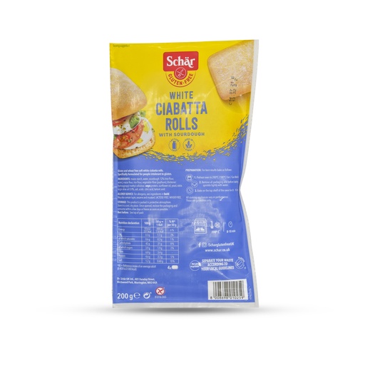 SCHAR GLUTEN FREE WHITE CIABATTA ROLLS 200G